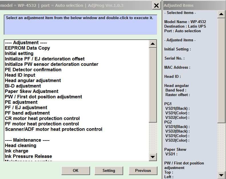Epson WP-4532 Adjustment Program resetter