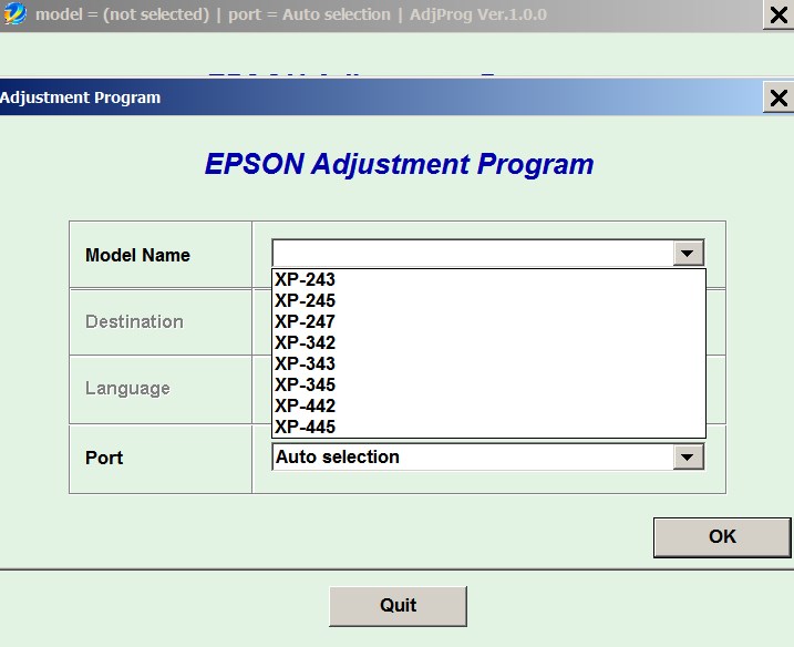Epson <b> XP-243, XP-245, XP-247, XP-342, XP-343, XP-345, XP-442, XP-445 </b> (Euro) Ver.1.0.0 Service Adjustment Program