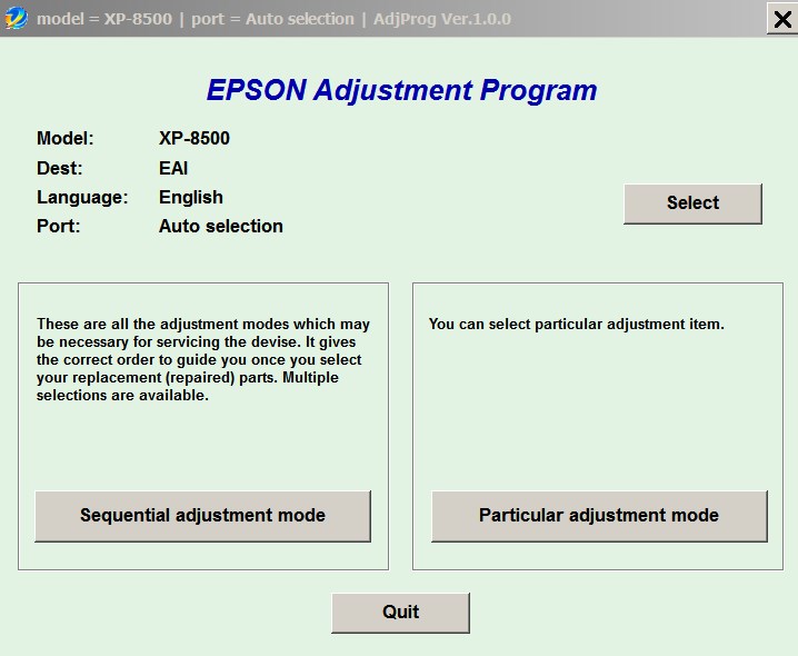 Epson <b>XP-8500</b> (EAI) Ver.1.0.0 Service Adjustment Program  <font color=red>New!</font>