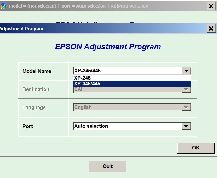 Epson <b> XP-245, XP-345, XP-445  </b> (EAI) Ver.1.0.4 Service Adjustment Program