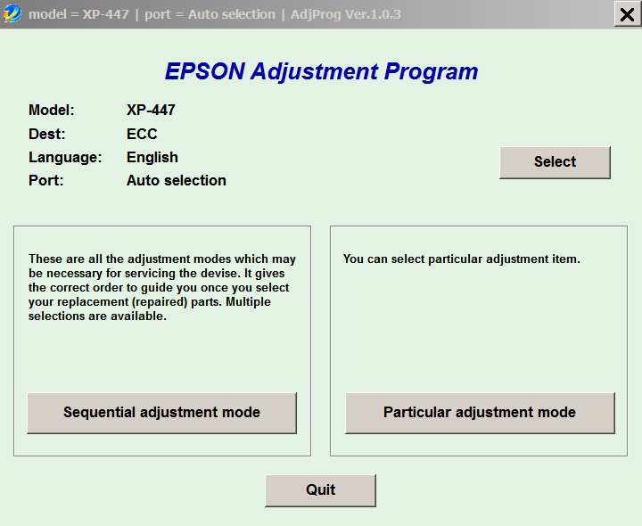 Epson <b>XP-447 </b> (ECC) Ver.1.0.3 Service Adjustment Program  <font color=red>New!</font>
