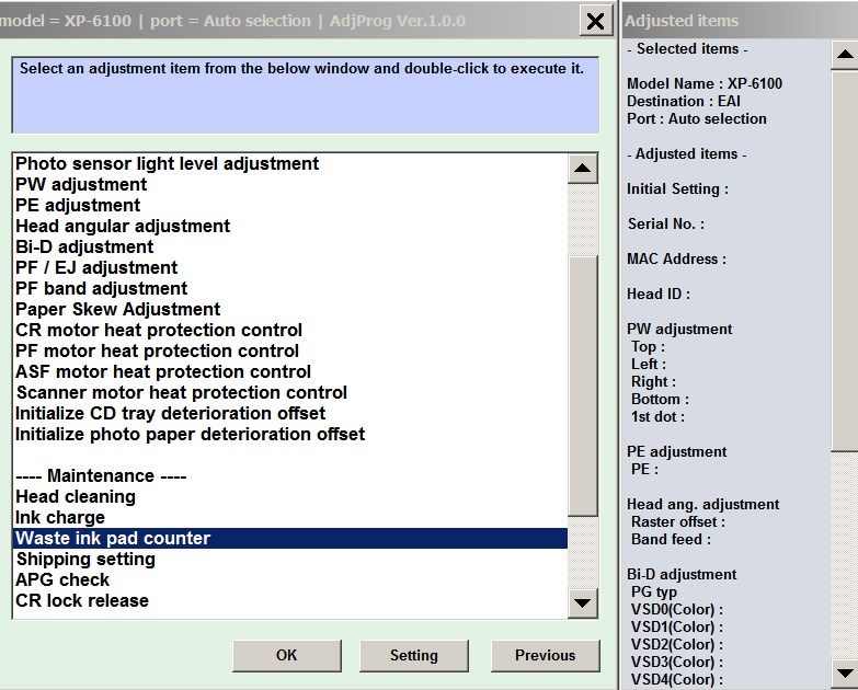 Epson <b> XP-6100</b> (EAI) Ver.1.0.0 Service Adjustment Program  <font color=red>New!</font>