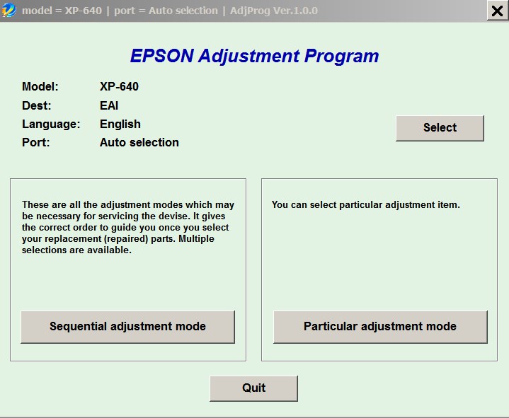 Epson <b>XP-640  </b> (EAI) Ver.1.0.0 Service Adjustment Program  <font color=red>New!</font>