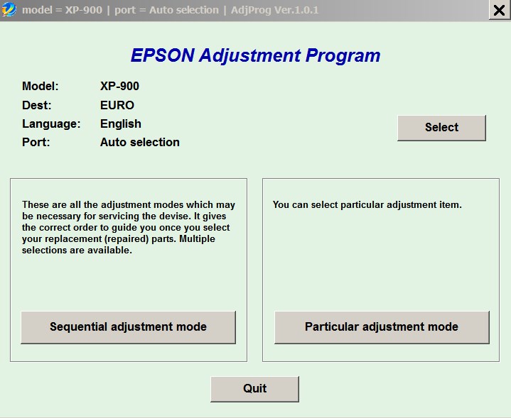 Epson <b>XP-900 </b> (Euro) Ver.1.0.1 Service Adjustment Program  <font color=red>New!</font>