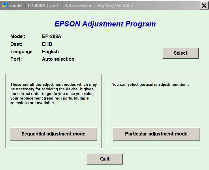 Epson <b>EP-808A</b> (EHB) Ver.1.0.2 Service Adjustment Program