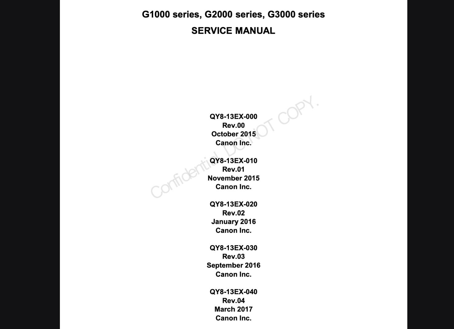 CANON G1000 Series, G2000 Series, G3000 Series printers Service Manual