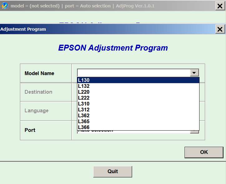 Epson <b>L130, L132, L220, L222, L310, L312, L362, L365, L366  </b> (CIS) Ver.1.0.1 Adjustment  Program