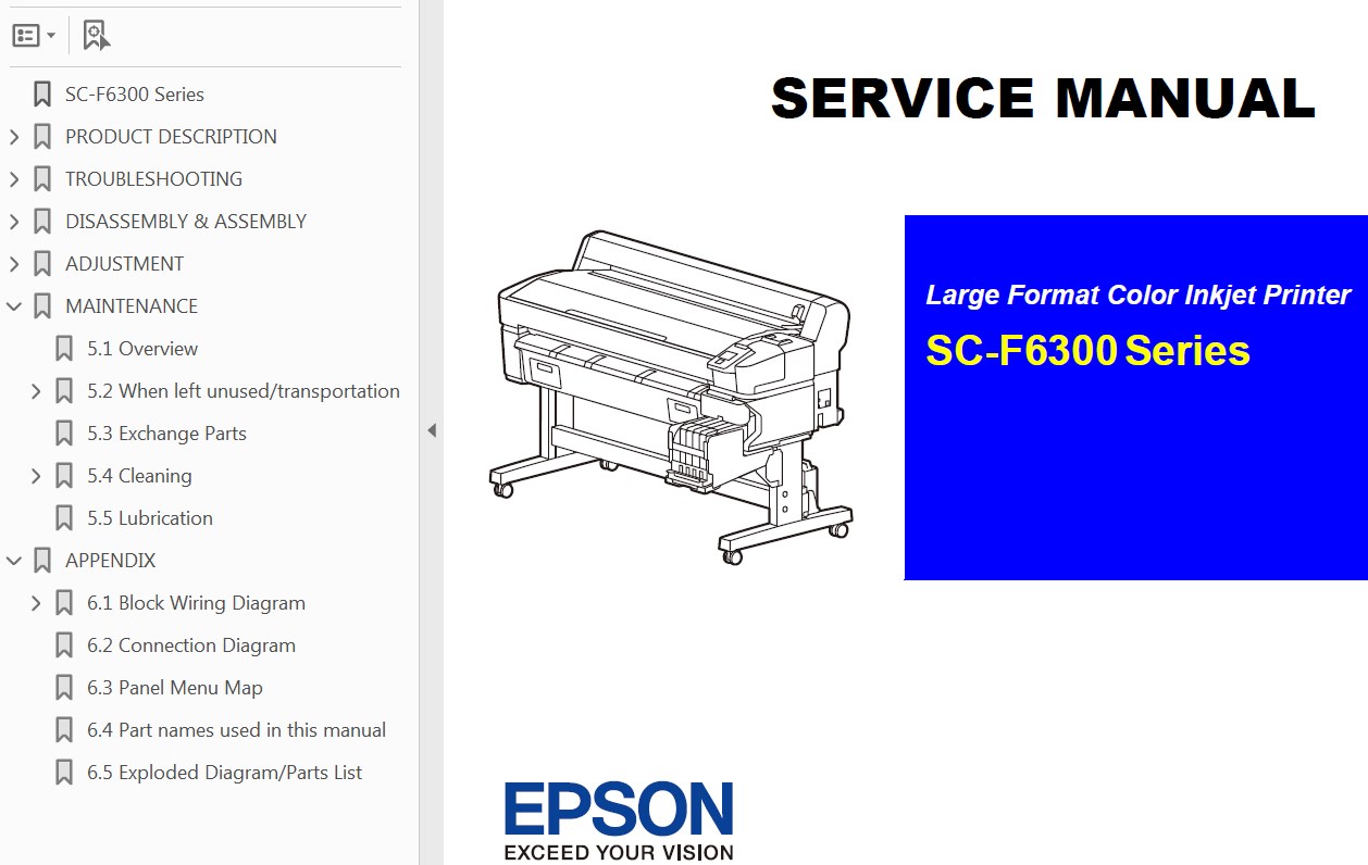 Epson <b>SC-F6300, SC-F6330, SC-F6340, SC-F6350, SC-F6360, SC-F6370, SC-F6380</b>  printer Service Manual and Connector Diagram  <font color=red>New!</font>