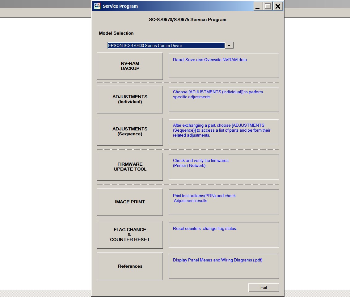 Epson <b>Sure Color SC-S70600, SC-S70670, SC-S70675 </b>  Service Program with NV-RAM BACKUP Utility included