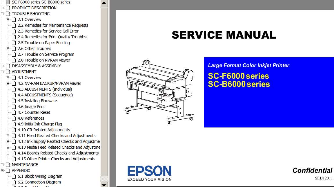 Epson <b>SC-F6000, SC-B6000  Series </b> Large Format Color Inkjet Printer  Service Manual  and Block Wiring Diagram <font color=red>New!</font>