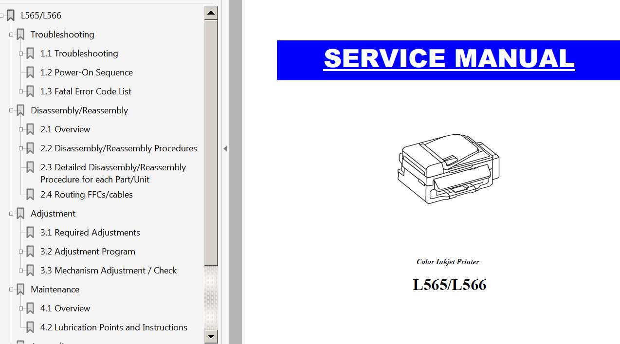 Epson <b>L565, L566</b> printers Service Manual  <font color=red>New!</font>