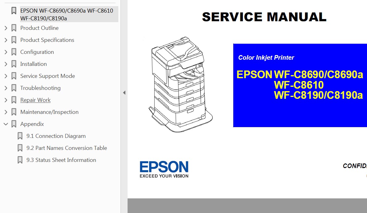 Epson <b> WF-C8690,  WF-C8610, WF-C8190</b> printers Service Manual  <font color=orange>New!</font>