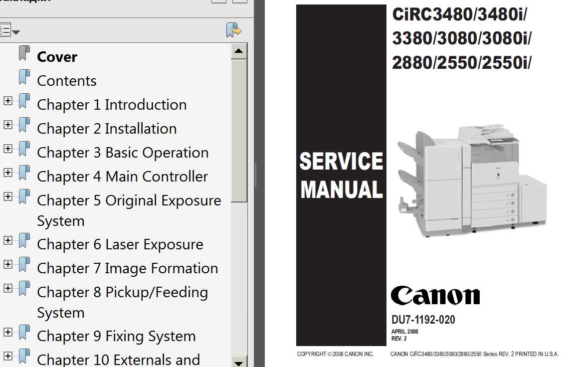 CANON iRC2550, iRC2550i, iRC2880, iR3080, iRC3080i, iRC3380, iRC3480, iRC3480i Service Manual, Parts List and Cirquit Diagram