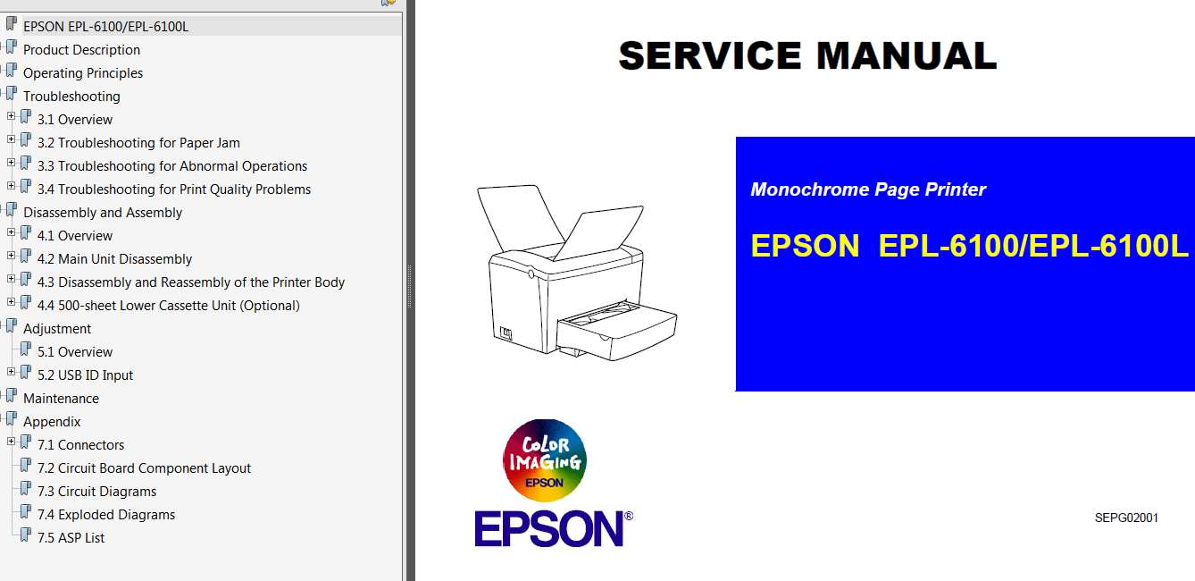 Epson <b>EPL-6100, EPL-6100L</b> Printer Service Manual, diagram and parts list