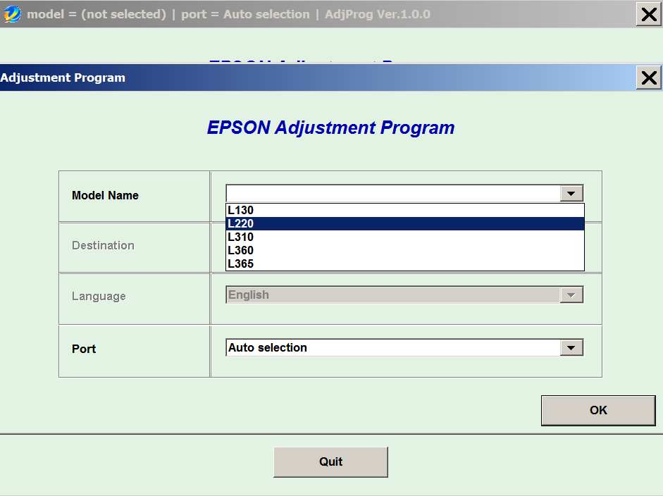 cannot reset ink 2650 by epson adjustment program