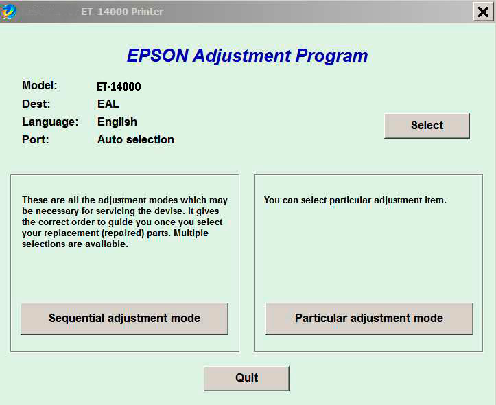 Epson <b>ET-14000 </b> (EAL) Ver.1.0.0 Service Adjustment Program