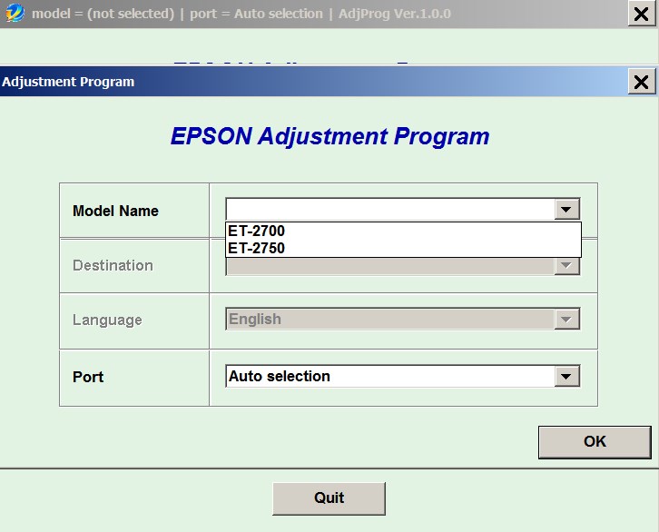 Epson <b>ET-2700, ET-2750 </b> (EAI) Ver.1.0.0 Service Adjustment Program
