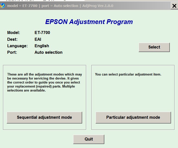 Epson <b>ET-7700 </b> (EAI) Ver.1.0.0 Service Adjustment Program  <font color=red>New!</font>