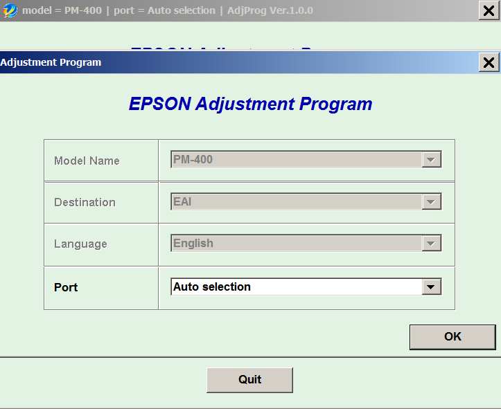 Epson <b>PictureMate PM-400</b> (EAI) Ver.1.0.0 Service Adjustment Program