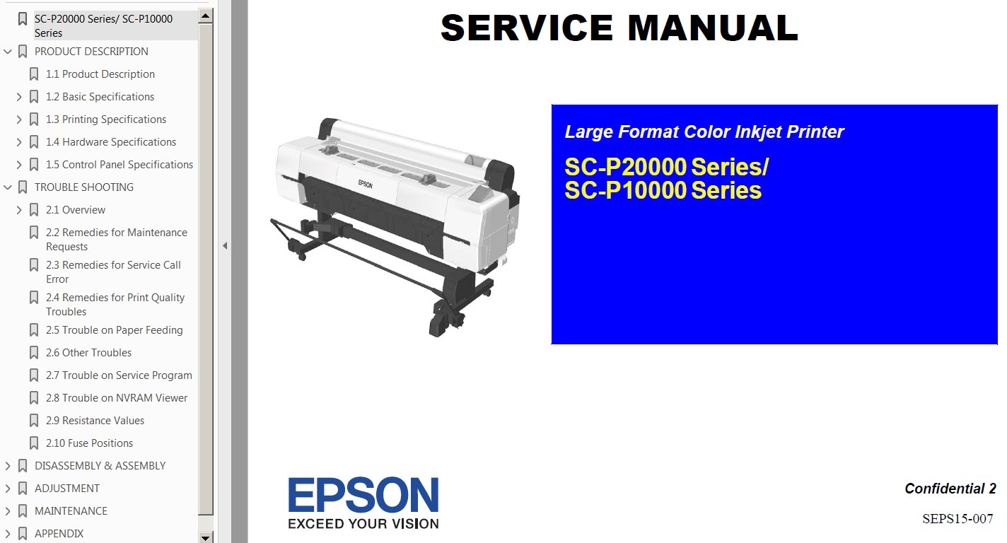 Epson <b>Sure Color SC-P10000 Series,  SC-P20000 Series </b>  Service Manual