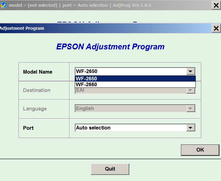 Epson <b>WorkForce WF-2650, WF-2660</b> (EAI) Ver.1.0.4 Service Adjustment Program  <font color=red>New!</font>