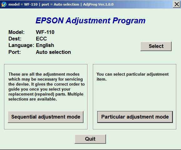 Epson <b>WorkForce WF-110</b> (ECC) Ver.1.0.0 Service Adjustment Program
