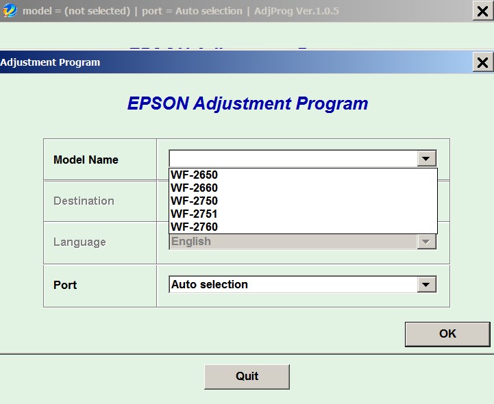 Epson <b>WorkForce WF-2650, WF-2660, WF2750, WF-2751, WF-2760</b> (EURO) Ver.1.0.5 Service Adjustment Program  <font color=red>New!</font>