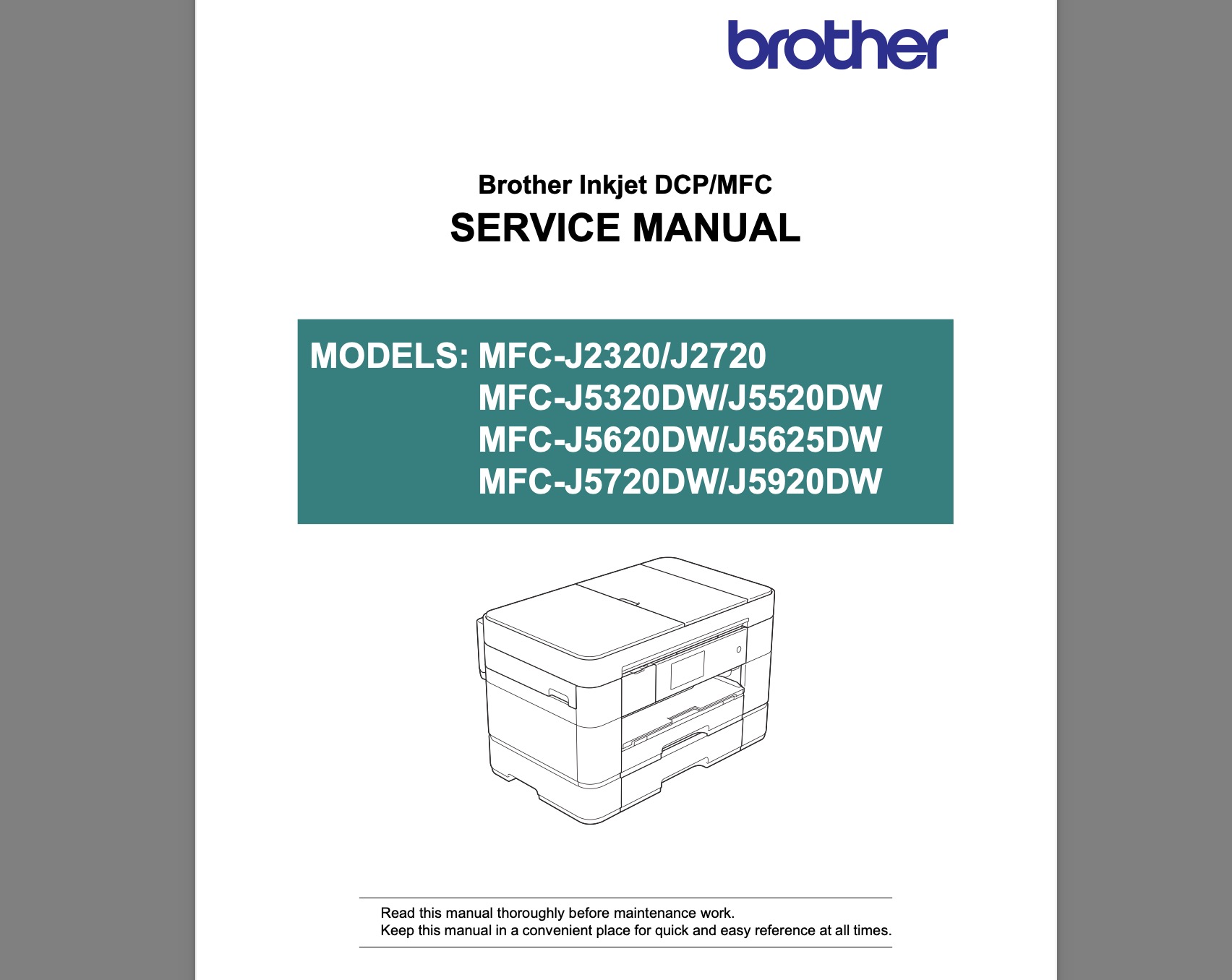 Brother MFC-J2320, MFC-J2720, MFC-J5320DW, MFC-J5520DW,  MFC-J5620DW, MFC-J5625DW, MFC-J5720DW, MFC-J5920 Service Manual