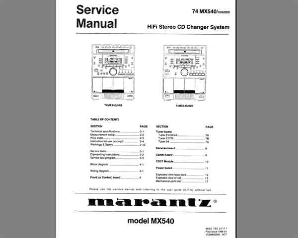 Marantz 74 MX540 (MX545) Service Manual, Exploded View, Mechanical Parts List, Schematic Diagram, Cirquit Board