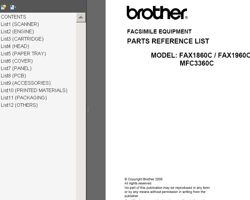 Brother FACSIMILE 1860c, 1960c, MFC3360c <br>Parts List