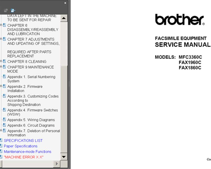 Brother FACSIMILE 1860c, 1960c, MFC3360c <br>Service Manual