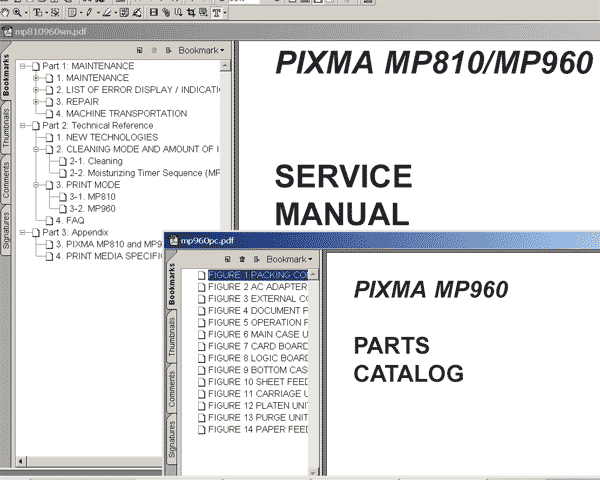 CANON MP960 / MP810<br> Service Manual and Parts List