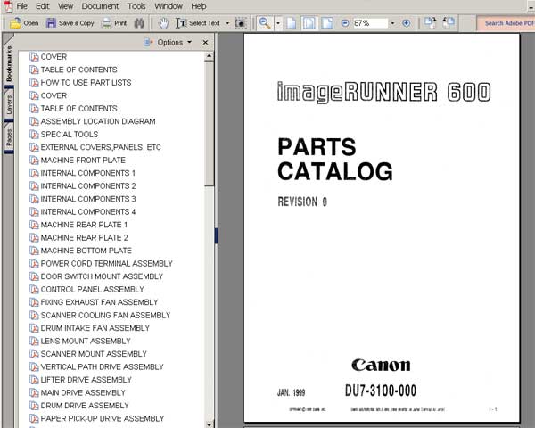 CANON iR600 Parts Catalog