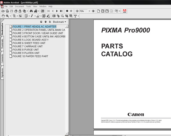 CANON Pro 9000 printer<br> Parts Catalog