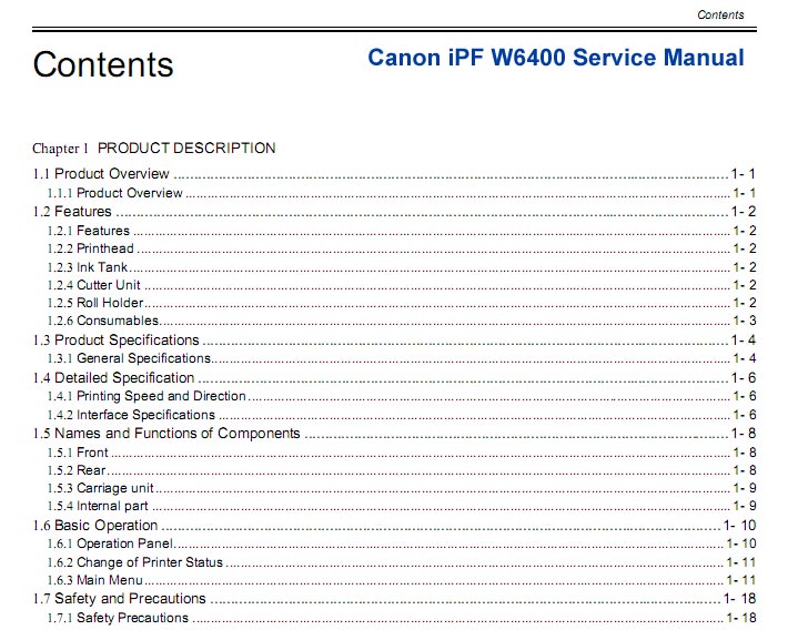 CANON imagePROGRAF-W6400 printer Service Manual