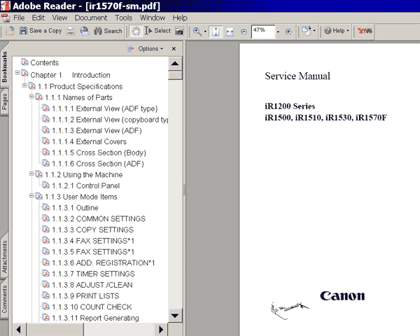 Canon iR1200 Series, iR1500, iR1510, iR1530, iR1570 Service Manual