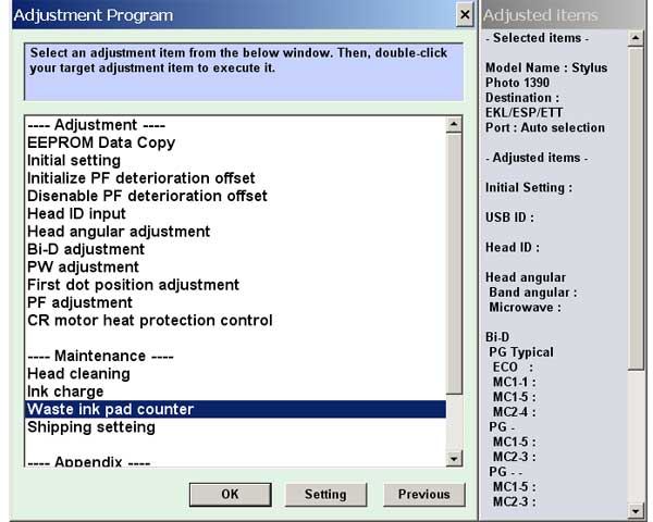Epson Photo 1390 Printer Service Adjustment Program