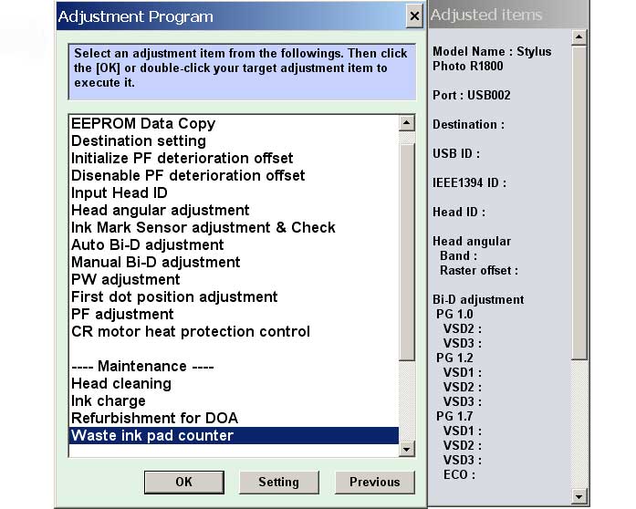 Epson R1800 Printer Service Program Epson R1800 Printer Service Program