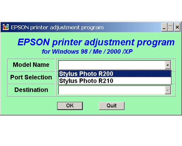 Epson R200, R210 Printers Service Program