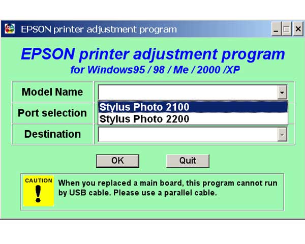 Epson Stylus Photo 2100, 2200 Printers Service Program