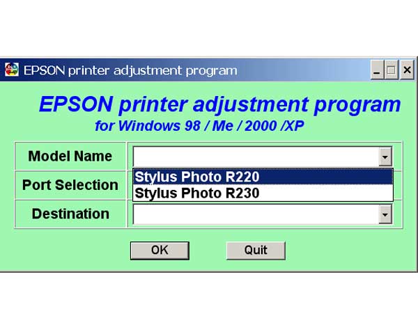Epson R220, R230 Printers Service Adjustment Program