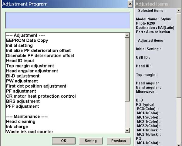 Epson R290 Printers Adjustment Service Program