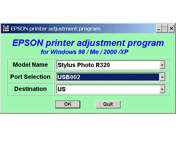 Epson R320 Printer Service Program