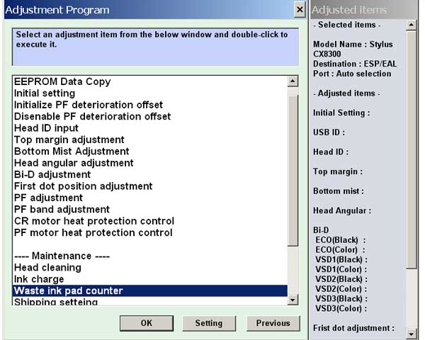 Epson CX8300 Service Adjustment Program