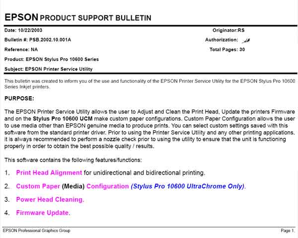 Epson Stylus Pro 10600 Service Utility <font color=red>New!</font>