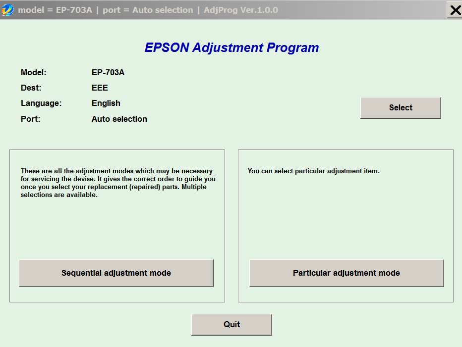 Epson <b>EP-703A </b> (EEE) Ver.1.0.0 Service Adjustment Program