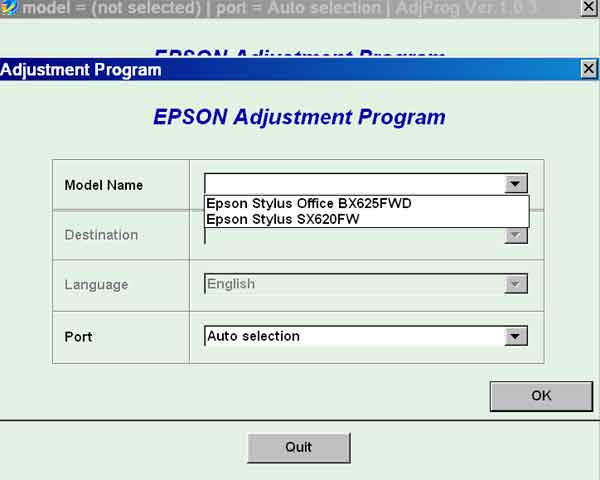 Epson <b>BX625FWD, SX620FW</b> (EURO or CISMEA) Ver.1.0.3 Service Adjustment Program