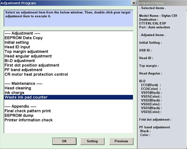 Epson C59 Service Adjustment Program