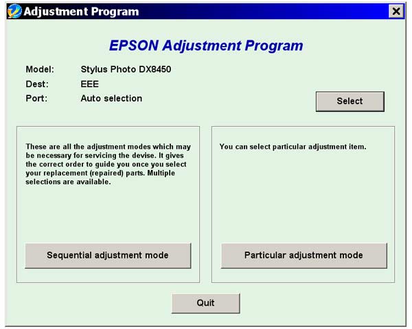 Epson <b>DX8450</b> Service Adjustment Program
