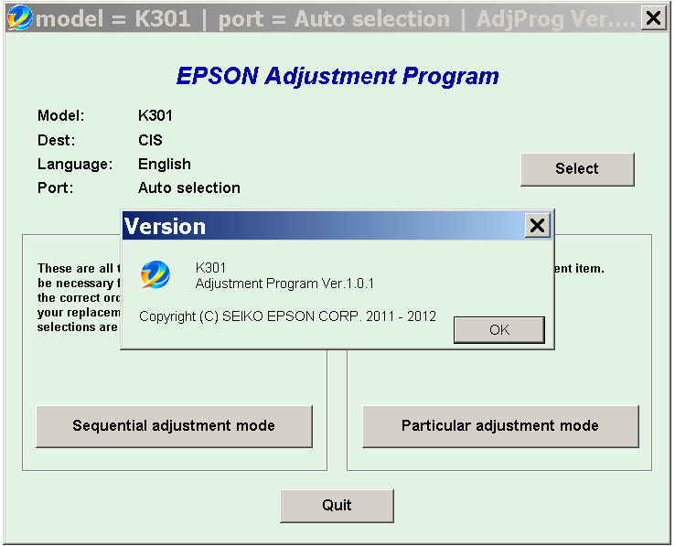 Epson <b>K301</b> (CIS) Ver.1.0.1 Service Adjustment Program